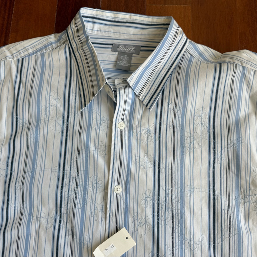 NWT Men Dress Casual Button Down Shirt Sz XXL Blue Embroidered Tropical Summer - Picture 6 of 10